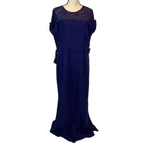 JS Collections Bow Short Sleeve Lace Overlay Mermaid Maxi Dress - Blue - size 16